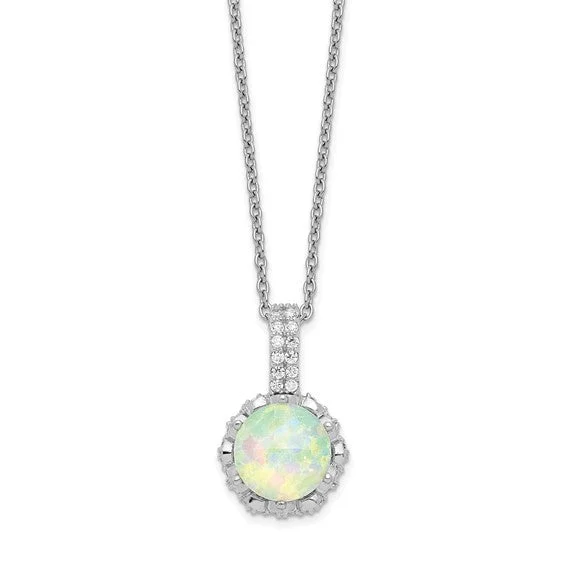 minimalist necklaces for women-Cheryl M Sterling Silver Cubic Zirconia and White Opal Necklace