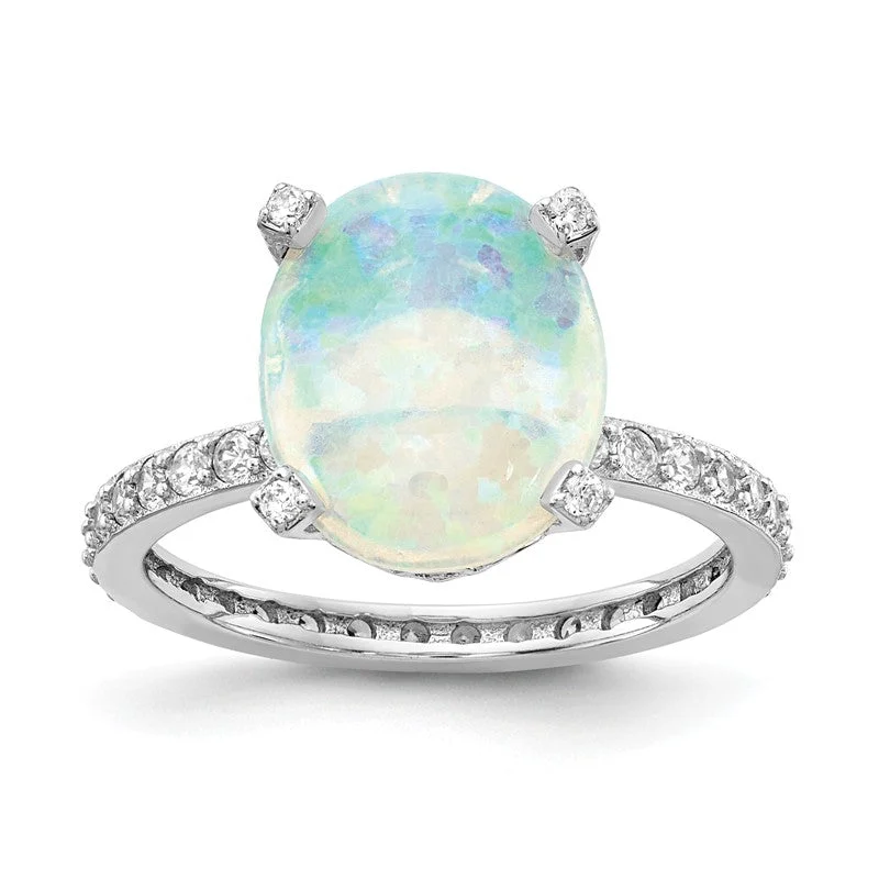 aquamarine ring for women -Cheryl M Sterling Silver Lab Created White Opal Ring