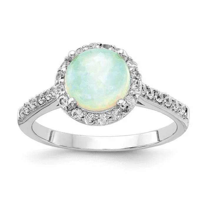 vintage diamond ring for women -Cheryl M Sterling Silver Round Lab Created White Opal and CZ Halo Ring