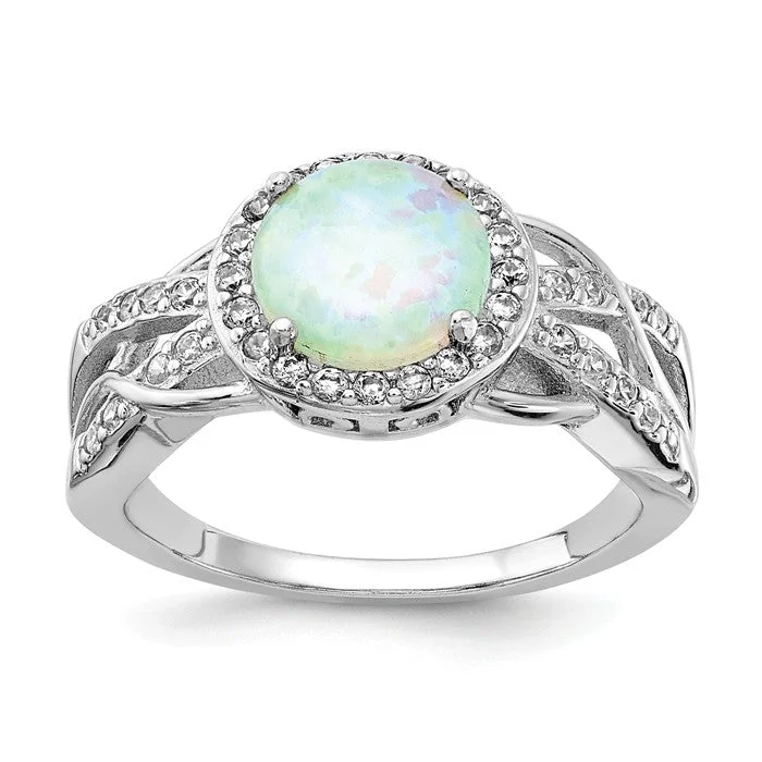 eternity diamond ring for weddings -Cheryl M Sterling Silver Round White Opal Halo Ring