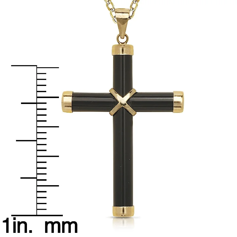 luxury diamond necklaces-Curata 14k Yellow Gold 18" Green Jade, Onyx or Lapis Cross Pendant Necklace (20mm x 35mm)