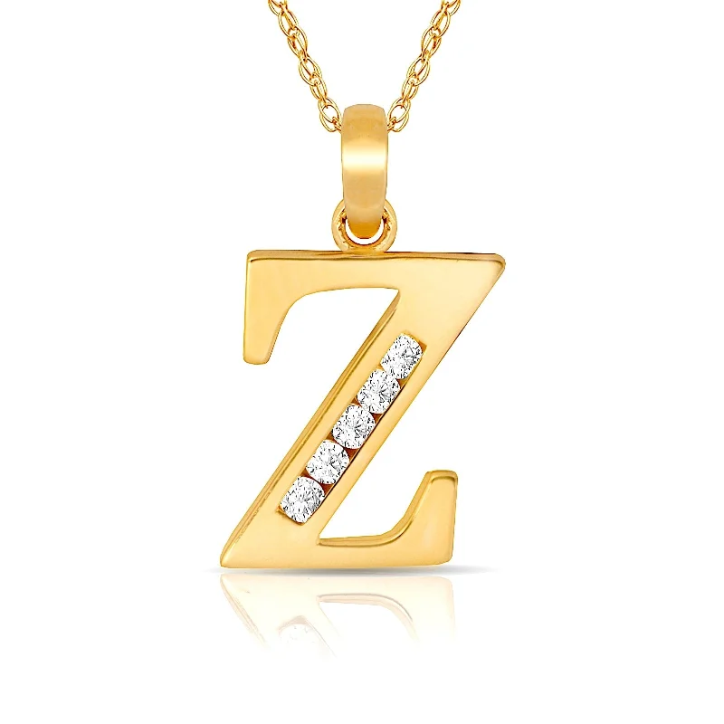 delicate silver necklaces-Curata 14k Yellow Gold 18" Small Channel-set (A-Z) Cubic Zirconia Initial Pendant Necklace