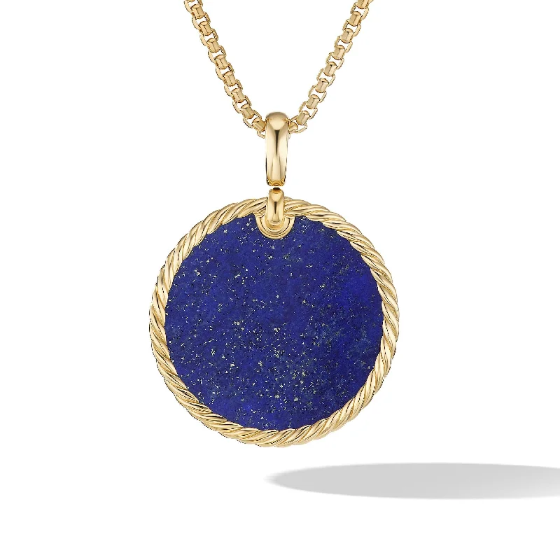 stylish gold necklaces-DY Elements Disc Pendant in 18K Yellow Gold with Lapis