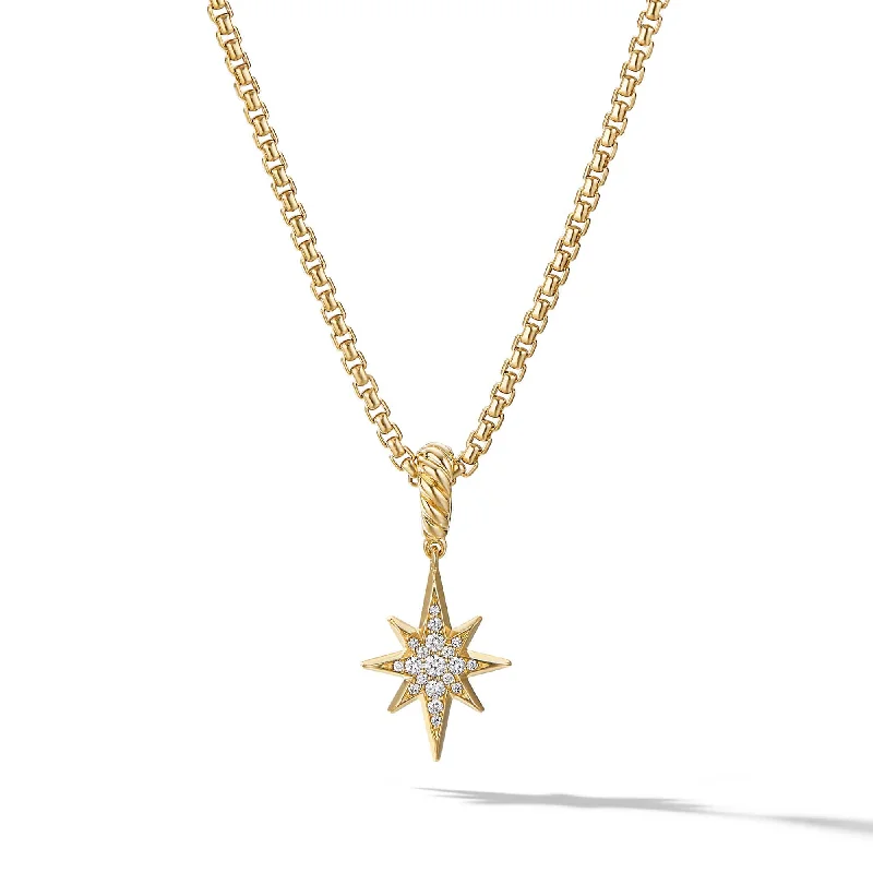 personalized birthstone necklaces-North Star Amulet in 18K Yellow Gold with Pave Diamonds