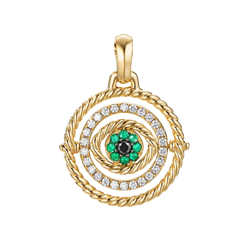 simple pendant necklaces for men-Evil Eye Mobile Amulet in 18K Yellow Gold with Pave Emeralds and Diamonds