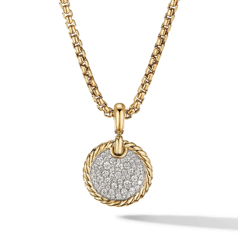 personalized birthstone necklaces-DY Elements Disc Pendant in 18K Yellow Gold with Pave Diamonds