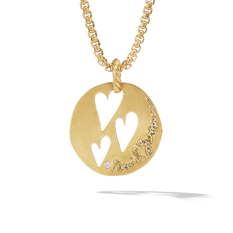 personalized charm necklaces-DY Elements Open Hearts Pendant in 18K Yellow Gold with Diamond