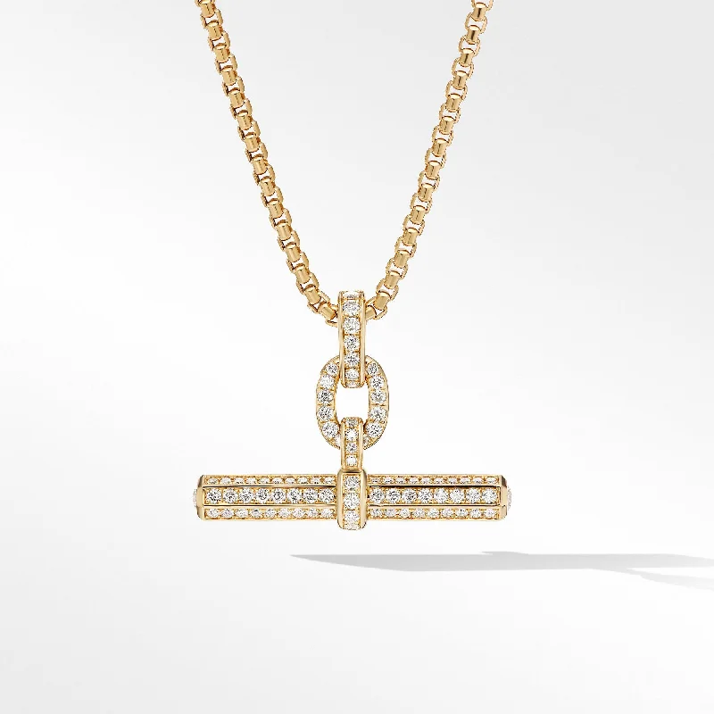 layered gold necklaces-Lexington E/W Barrel Pendant in 18K Yellow Gold with Full Pave Diamonds