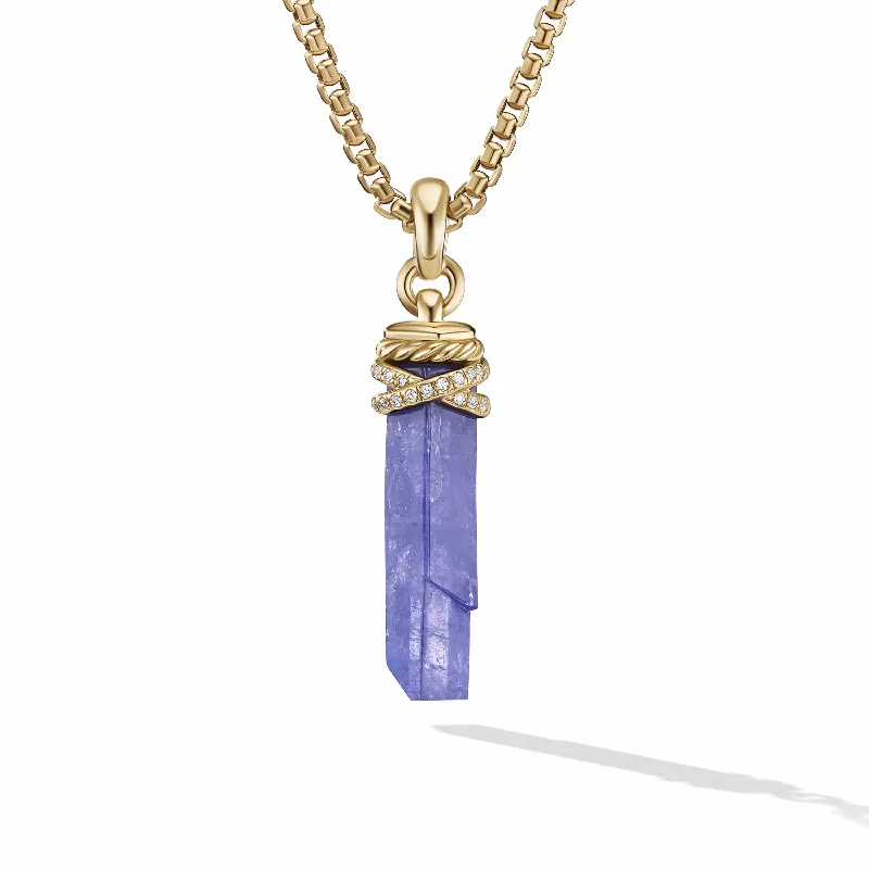 modern necklaces for women-Wrapped Tanzanite Crystal Amulet with 18K Yellow Gold and Pave Diamonds