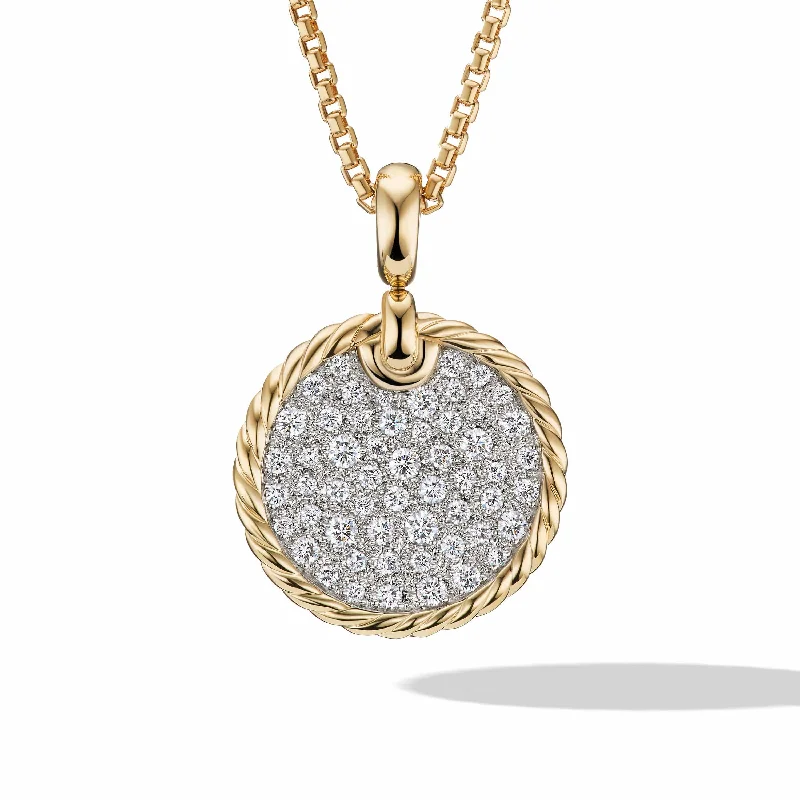 colorful beaded necklaces-DY Elements Disc Pendant in 18K Yellow Gold with Pave Diamonds