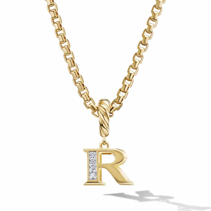 sterling silver chain necklaces-Pave Initial Pendant in 18K Yellow Gold with Diamonds