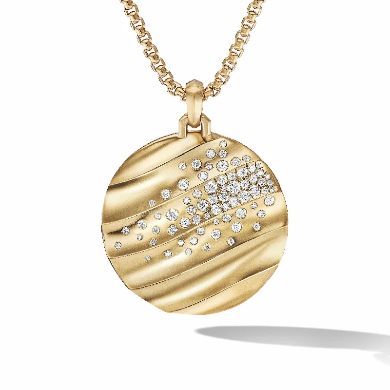 heart-shaped gold necklaces-Cable Edge Pendant in Recycled 18K Yellow Gold with Pave Diamonds