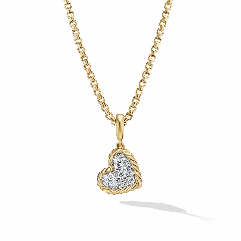 colorful gemstone necklaces-DY Elements Heart Pendant in 18K Yellow Gold with Pave Diamonds