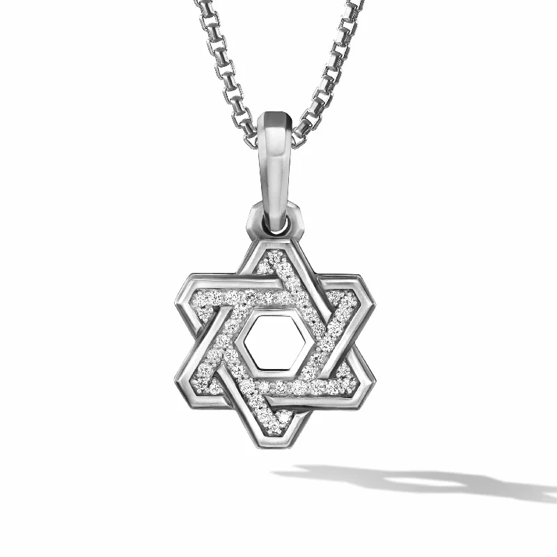 women’s friendship necklaces-Deco Star of David Pendant in Sterling Silver with Pave Diamonds