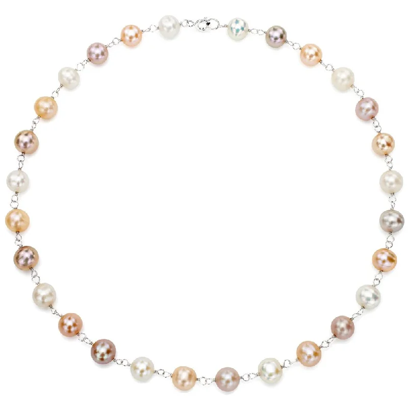 diamond necklaces for women-DaVonna Silver Multi-color FW Pearl Link Necklace (8-8.5 mm)