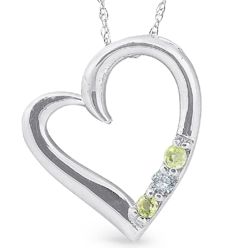 long gold chain necklaces-Diamond & Peridot Heart Pendant 3-Stone White Gold with 18" Chain