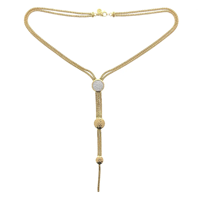 vintage necklaces for women-Estate 18K Two Tone Gold 0.25ctw Round Diamond Lariat Necklace by John Hardy