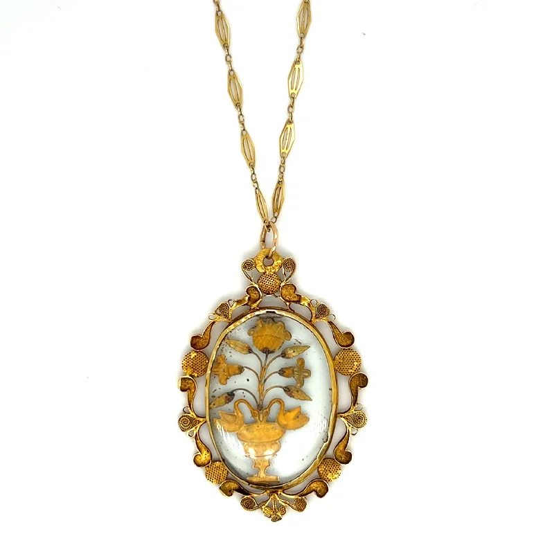 women’s heart-shaped necklaces-Estate 18K Yellow Gold Victorian Glass Flower Necklace