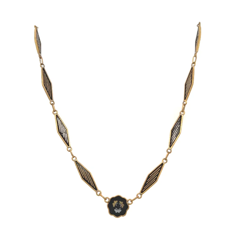 best necklaces for women-Estate Gold Filled Niello Enamel Damascene Butterlfy & Bird Necklace