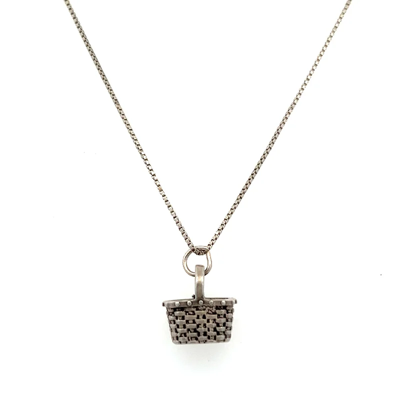 women’s layered necklaces-Estate Sterling Silver Box Pendant Necklace