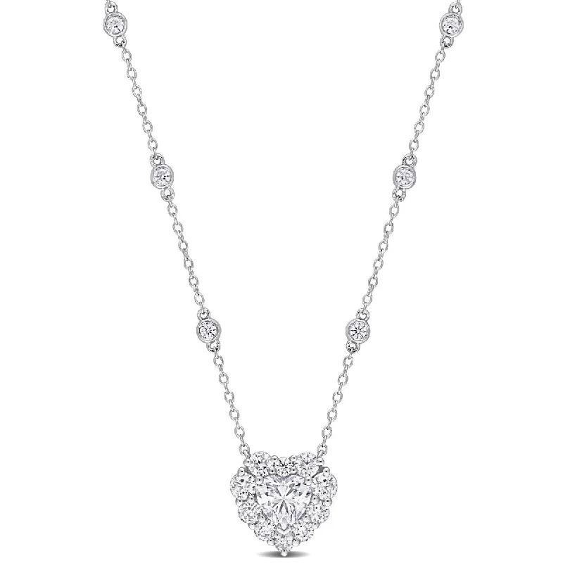 gold necklaces with pearls-Eternally Yours 2ct DEW Created Moissanite Heart Necklace in Sterling Silver