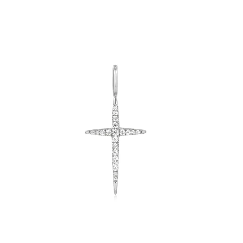 cross necklaces for men-Sterling Silver Cubic Zirconia Cross Charm by Ania Haie