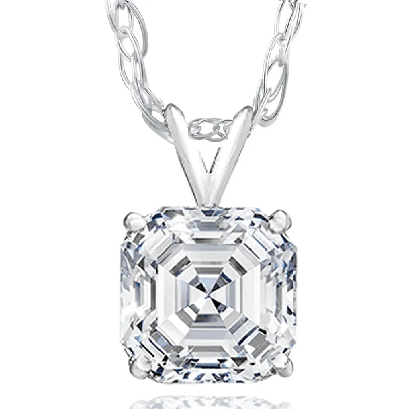 heart-shaped gold necklaces-G/VS 2 CT Asscher Cut Solitaire Pendant Necklace in White, Yellow, or Rose Gold