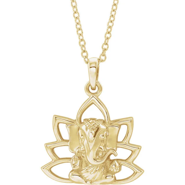 custom engraving necklaces-Ganesha Elephant Lotus Pendant or 16-18" Necklace