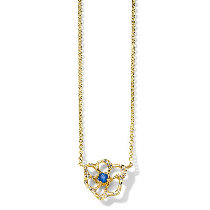 gold necklaces with pearls-Small Flora Necklace in Blue Sapphire with Diamonds