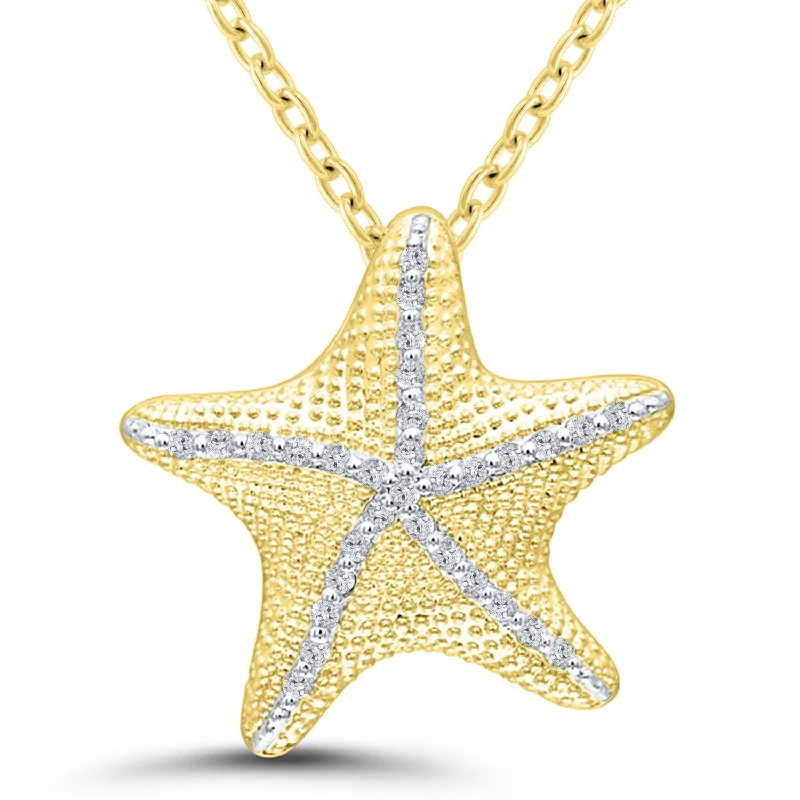 double-layered necklaces-Gold Plated 0.10ctw Diamond Starfish Necklace