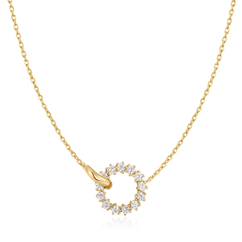 women’s gemstone necklaces-Gold Plated Cubic Zirconia Interlocking Circles Necklace by Ania Haie