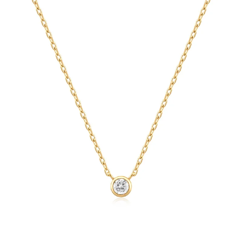 men’s gold necklaces-Gold Plated Cubic Zirconia Solitaire Necklace by Ania Haie