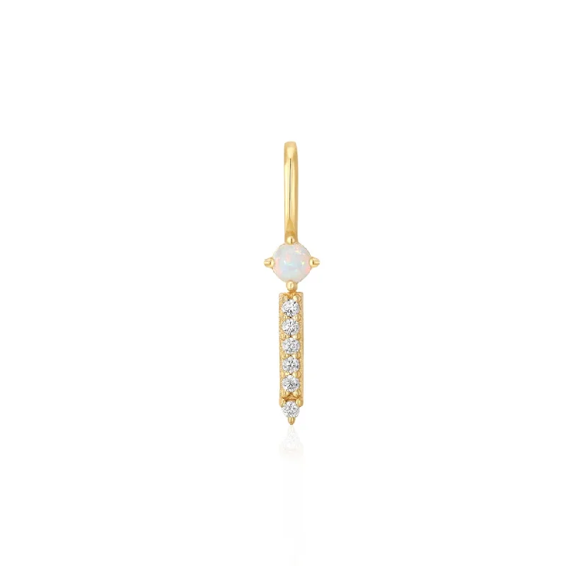 chunky gold necklaces-Gold Plated Cubic Zirconia & Synthetic Kyoto Opal Bar Charm by Ania Haie