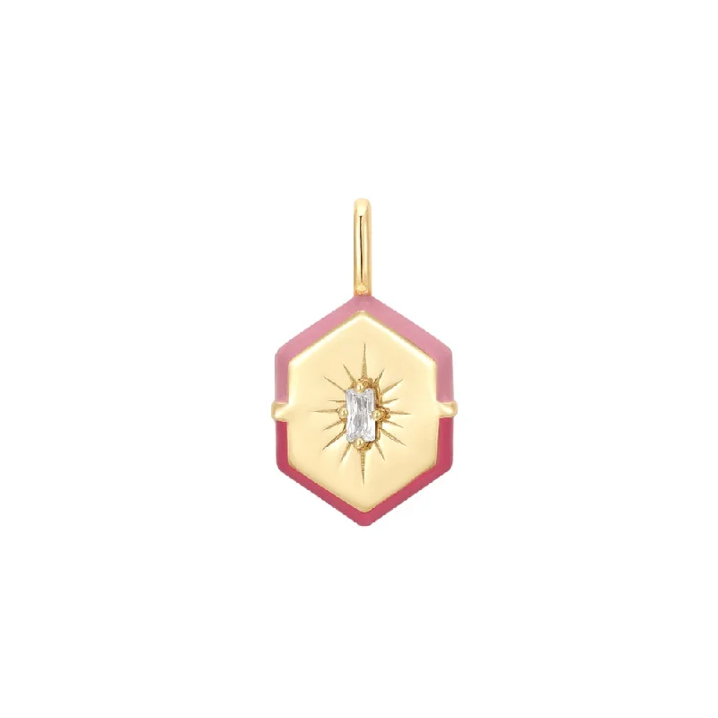 zodiac sign necklaces for women-Gold Plated Pink Enamel & Cubic Zirconia Hexagon Charm by Ania Haie