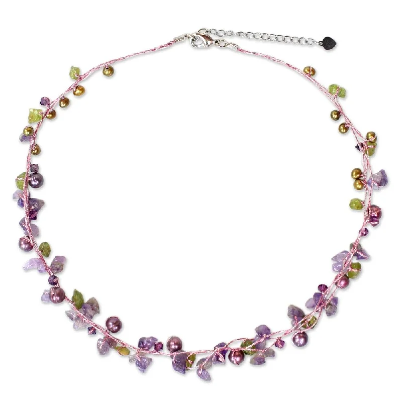 stylish gold necklaces-Handmade Freshwater Pearl and Amethyst Necklace (Thailand)