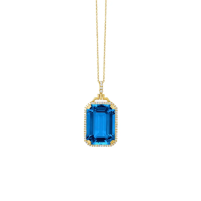 boho style necklaces-Blue Topaz and Diamond Gossip Pendant