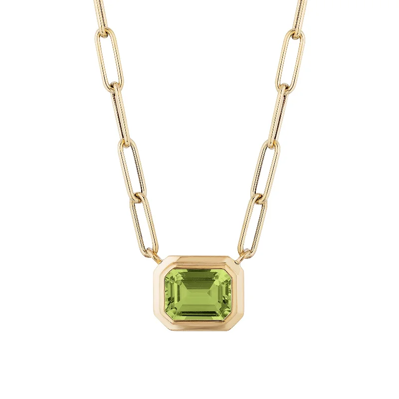 unique necklaces for women-Peridot Emerald Cut East West Pendant