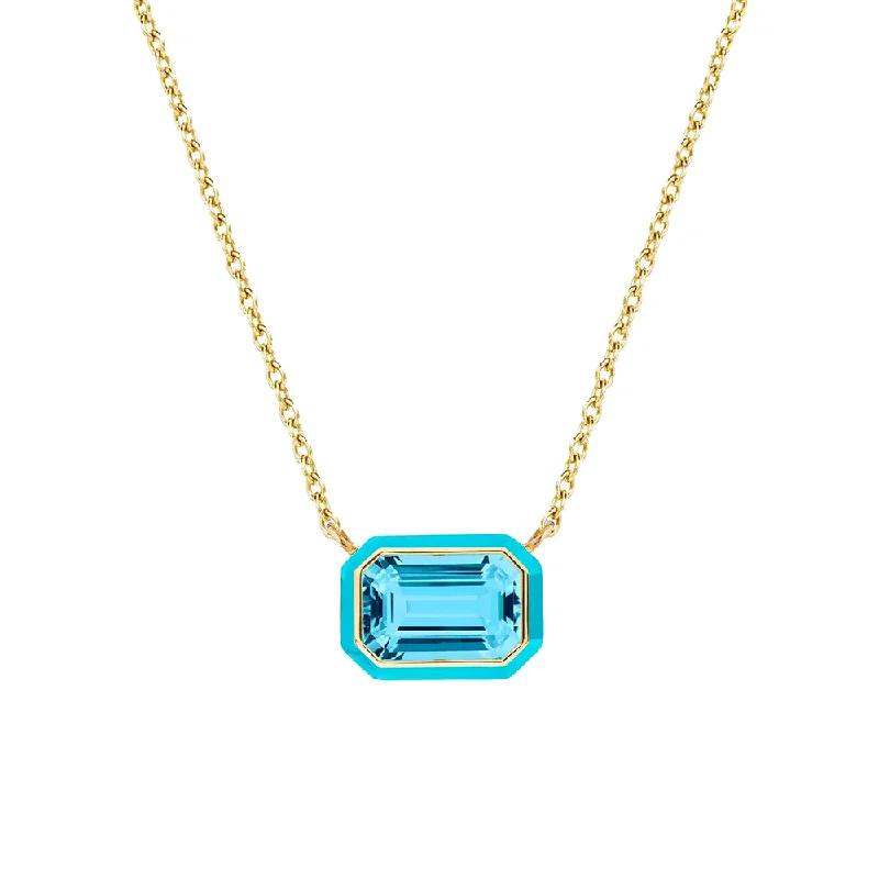 delicate silver necklaces-Blue Topaz Queen Pendant with Turquoise Enamel