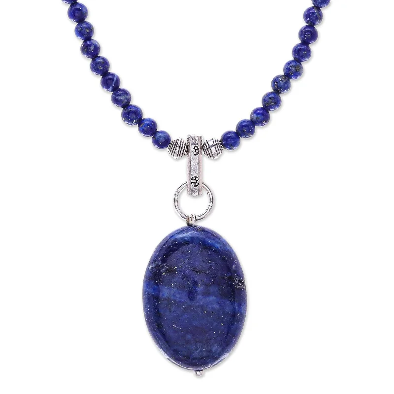 women’s chic necklaces-Lapis Lazuli Pendant Necklace 'Blue Lady' (Thailand)