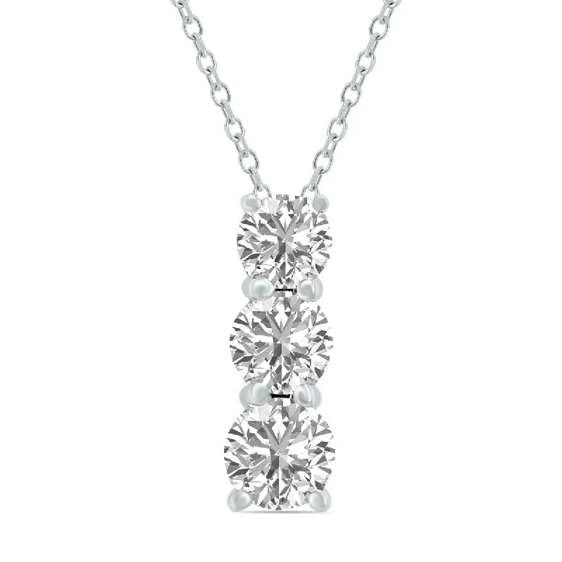 gold lock necklaces-Marquee 1.50 CTW Lab Grown Diamond Three Stone Pendant in 14K White Gold