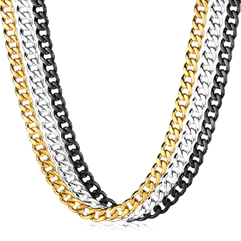 unique necklaces for women-Men's Polished Stainless Steel Curb Chain Necklace (9mm) - 24 Inches