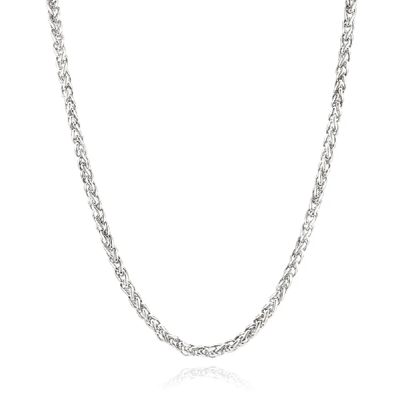 wedding necklaces for brides-Men's Spiga Wheat Stainless Steel Chain Necklace (5mm) - 24"