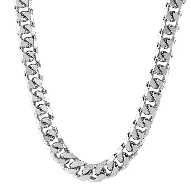 charm necklaces for women-Men's Stainless Steel Beveled Cuban Link Chain (6.4 mm) - Silver