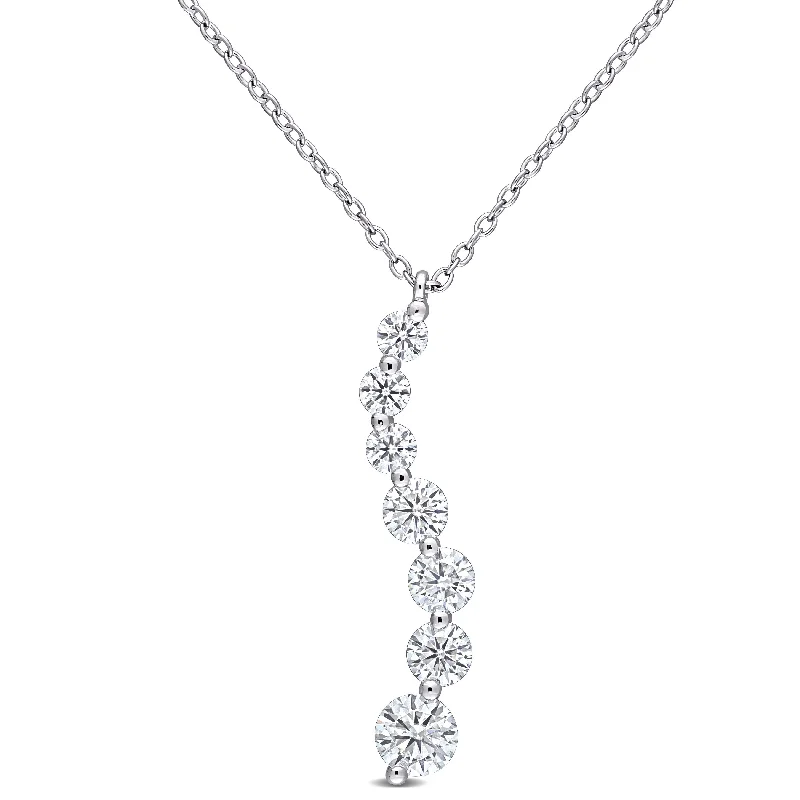 gold necklaces for men-Miadora 1 1/2ct DEW Moissanite Graduated Journey Necklace in Sterling Silver - 31 mm x 18 in x 6.1 mm