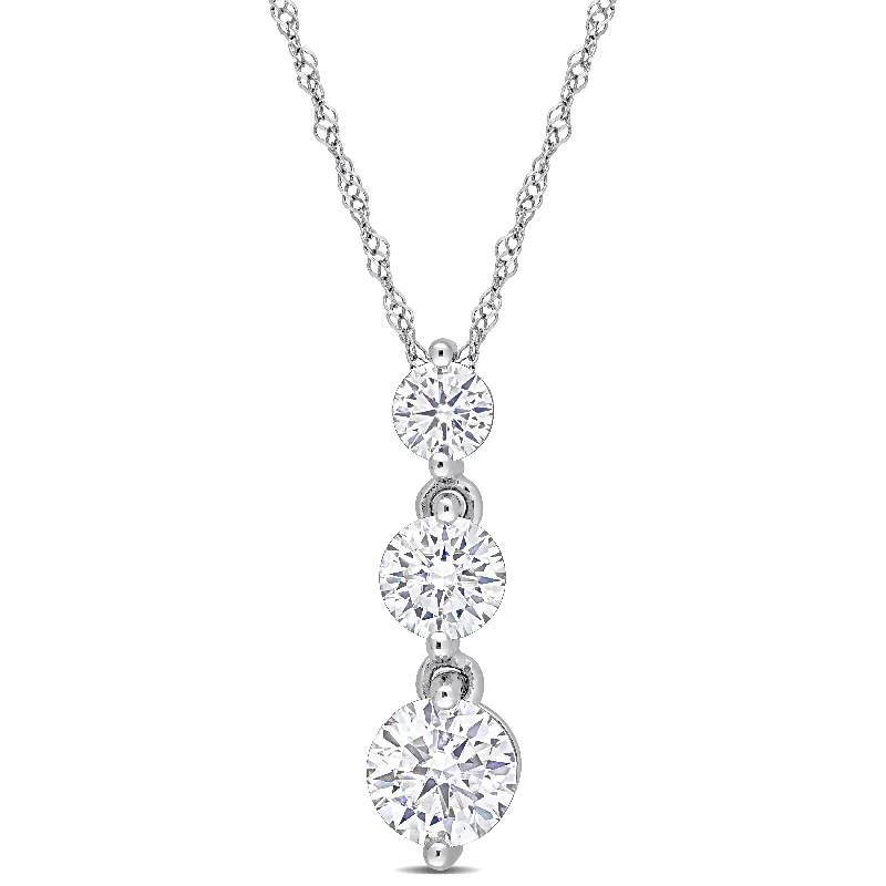 sterling silver chokers-Miadora 1 2/5ct DEW Moissanite Graduated Three-Stone Drop Necklace in Sterling Silver