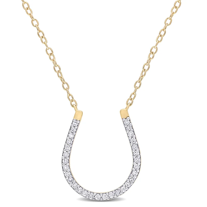 men's pendant necklaces-Miadora 1/6ct TDW Diamond Horseshoe Necklace in Yellow Plated Sterling Silver