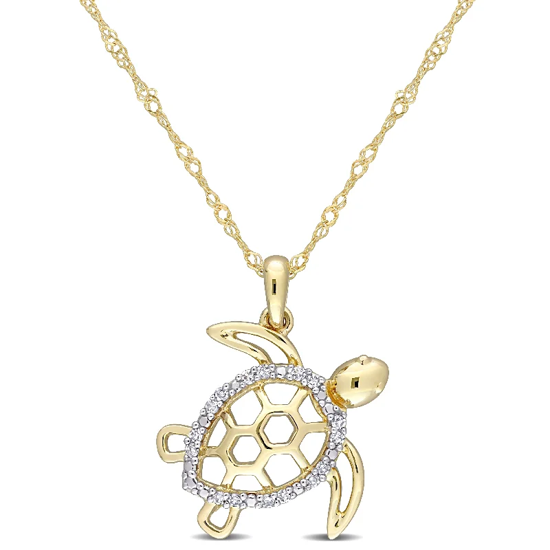 silver pendant necklaces-Miadora 10k Yellow Gold Diamond Accent Sea Turtle Necklace