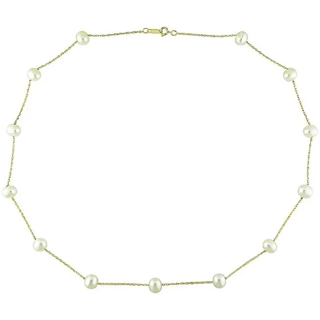 delicate silver necklaces-Miadora 10k Yellow Gold White Cultured Freshwater Pearl Necklace (5.5-6mm)