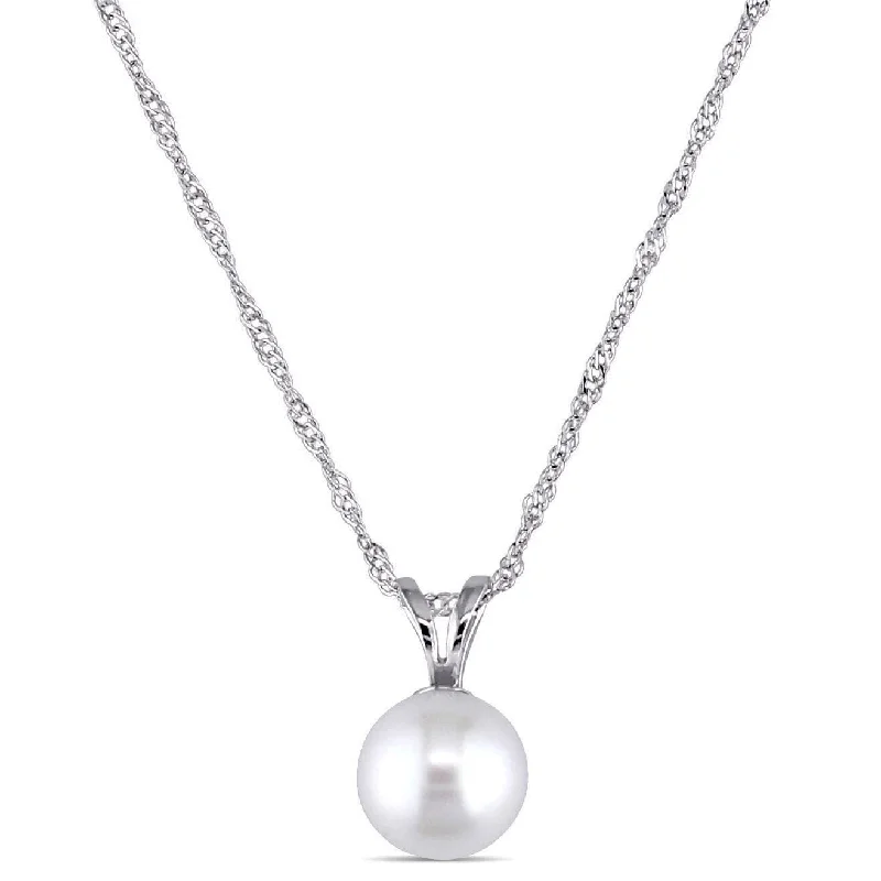 pendant necklaces with gemstones-Miadora 14k White Gold Cultured Freshwater Pearl Drop Necklace (6.5-7mm)