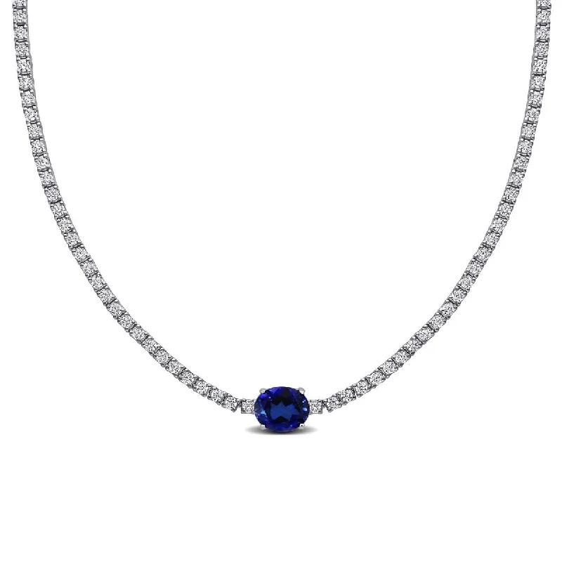 long statement necklaces-Miadora 16ct TGW Created Blue White Sapphire Solitaire Necklace in Sterling Silver